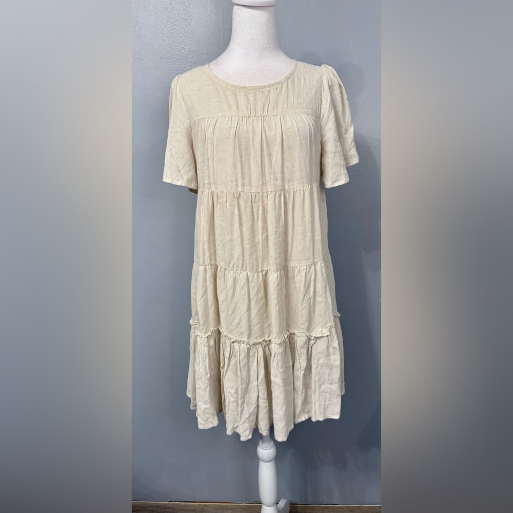 #10)  Super cute and comfy Cream Mini Dress Linen and viscose blend